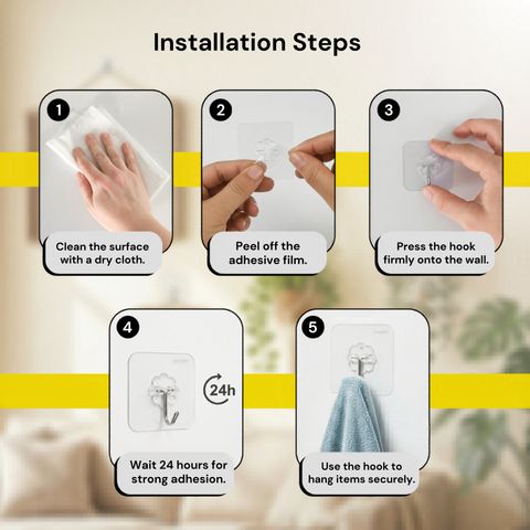 The Home Product Company Strong Adhesive Wall Hook Sticky Hanger Holder for Kitchen Bathroom & Decoration Hook 20 (Pack of 20) - Image 4