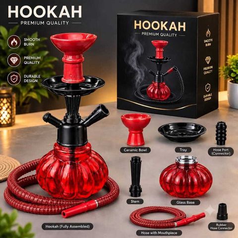 Trisha Mankrit Red & Black 10 Inch Hookah with 24 Inch Hose - Image 3
