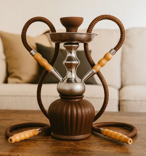 Al-Sheesh Qt Econo Dual hose pipe 5 metre hose leather made 12 inch Aluminium, Glass Hookah (Brown) - Image 6