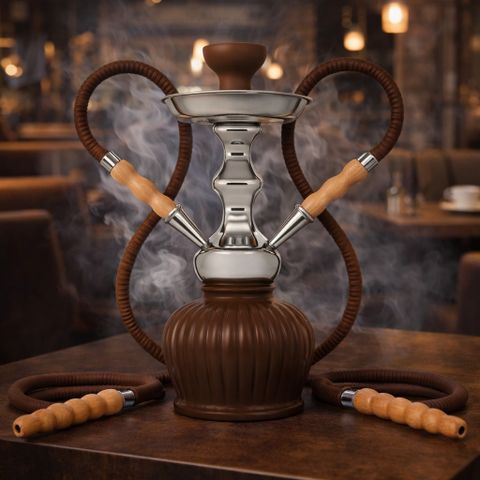 Al-Sheesh Qt Econo Dual hose pipe 5 metre hose leather made 12 inch Aluminium, Glass Hookah (Brown) - Image 5