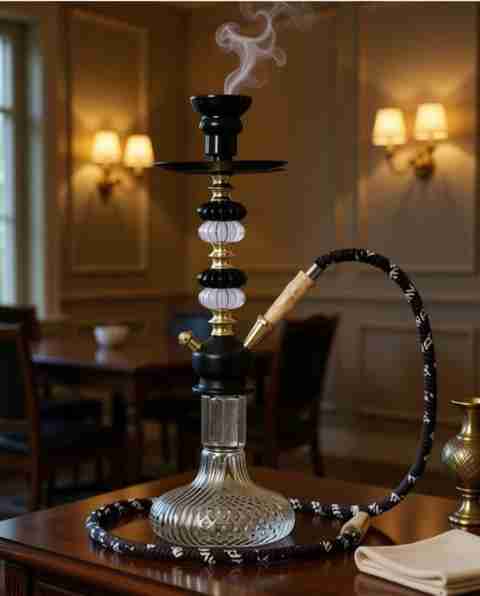 Hri Traders Premium Designer Black & Gold Glass Hookah Shisha Set With Hose For Home Parties 12.0 à¤à¤à¤ à¤à¥à¤²à¤¾à¤¸ हà¥à¤à¥à¤à¤¾ (मलà¥à¤à¥à¤à¤²à¤°) - Image 2