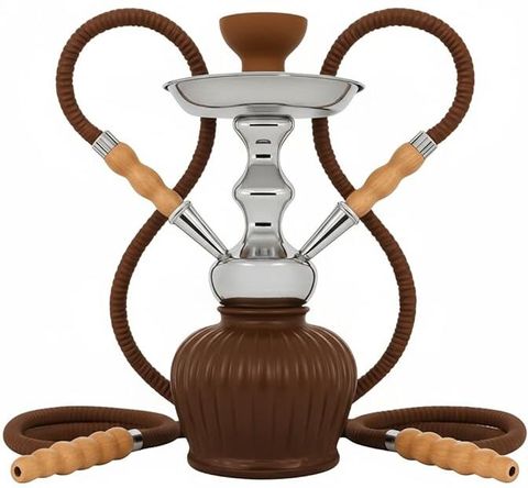 Al-Sheesh Qt Econo Dual hose pipe 5 metre hose leather made 12 inch Aluminium, Glass Hookah (Brown) - Image 7