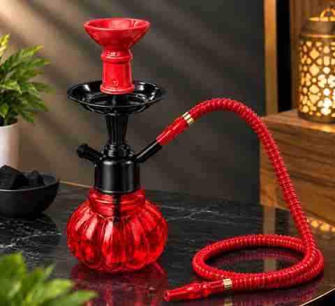 Trisha Mankrit Red & Black 10 Inch Hookah with 24 Inch Hose - Image 2