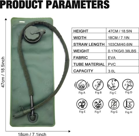 Verilux 3L Foldable Hydration Bladder with Straw, Water Bladder BPA Free Leakproof Waterproof Shoulder Bag (Green, 18 inch) - Image 5