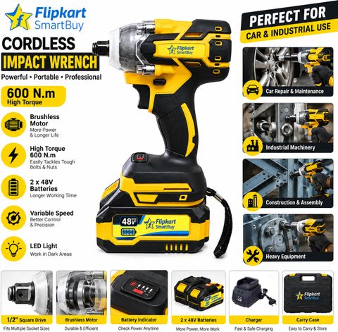Flipkart SmartBuy Cordless Impact Wrench | Auto Hammer Wrench Machine for Car and Industrial Use Cordless Impact Wrench (1/2 inch) - Image 7