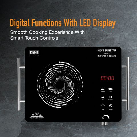 KENT 2000 W Radiant Cooktop Touch Panel (Black, Sunstar Infrared Cooktop 2000W, 3 Preset Menus, Grill Stand to BBQ & Roast) - Image 8
