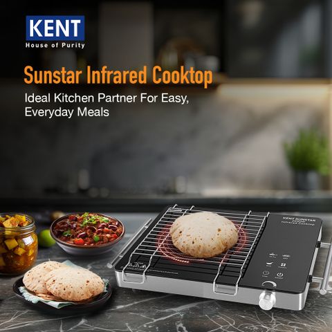 KENT 2000 W Radiant Cooktop Touch Panel (Black, Sunstar Infrared Cooktop 2000W, 3 Preset Menus, Grill Stand to BBQ & Roast) - Image 6