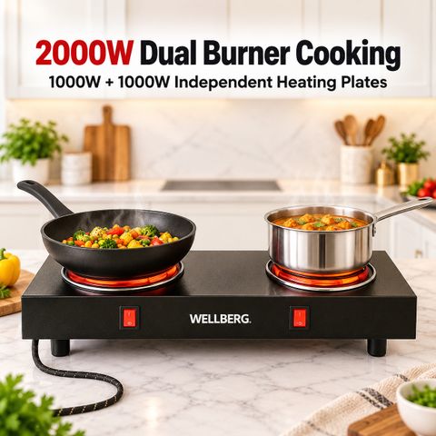 WELLBERG 2000W Radiant Cooktop Push Button Black - Image 3