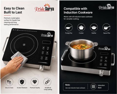 PRIDE SURYA 2500W Infrared Cooktop, Jog Dial, Black - Image 7