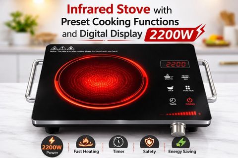 SHA Motherly Love 2200W Infrared Cooktop, Touch Panel, Silver - Image 7