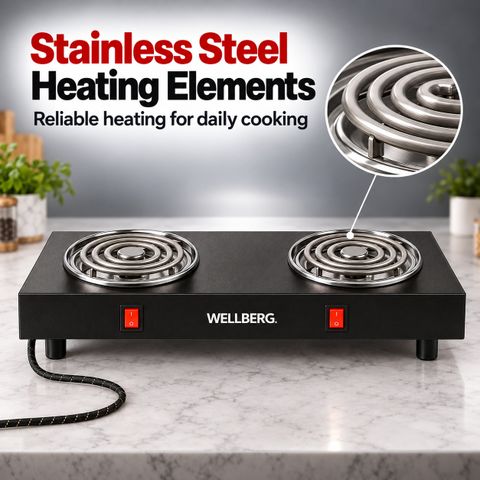 WELLBERG 2000W Radiant Cooktop Push Button Black - Image 5