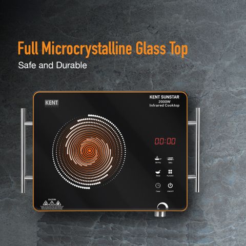 KENT 2000 W Radiant Cooktop Touch Panel (Black, Sunstar Infrared Cooktop 2000W, 3 Preset Menus, Grill Stand to BBQ & Roast) - Image 7