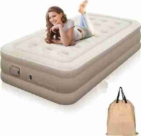 Anshi Double Air Bed | Inflatable Queen Air Mattress with Built-in Pump PU Leatherette 2 Seater Inflatable Sofa (Color - BEIGE, DIY(Do-It-Yourself)) - Image 2