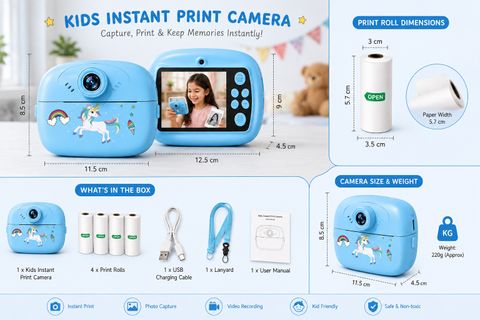 Zuigo DIY instant photo printer cemera Instant Photo Printer Camera for Kids, Boys & Girls BLUE colour - Instant Camera (Blue) - Image 4