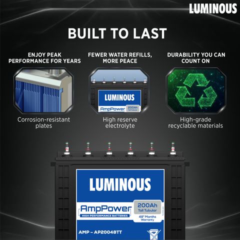 LUMINOUS 48 Months Warranty Tubular Inverter Battery (200 Ah, AMP - AP20048TT) - Image 5