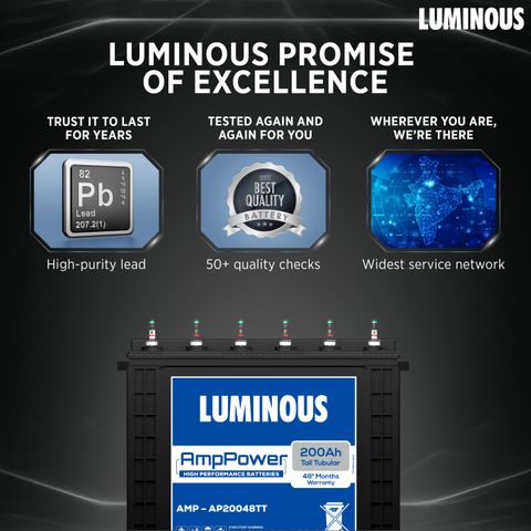 LUMINOUS 48 Months Warranty Tubular Inverter Battery (200 Ah, AMP - AP20048TT) - Image 6