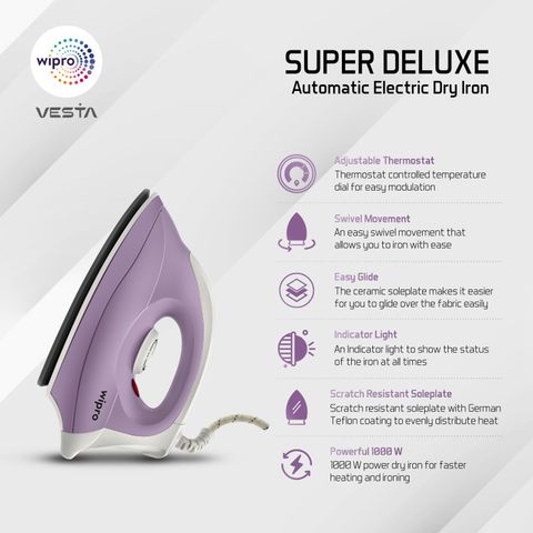 Wipro GD 205 1000W Dry Iron (Violet) - Image 7