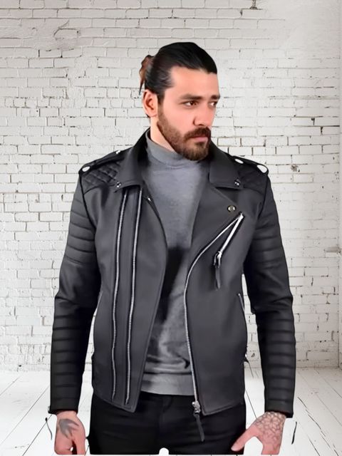 febric collection Men Solid Leather Jacket - Image 8