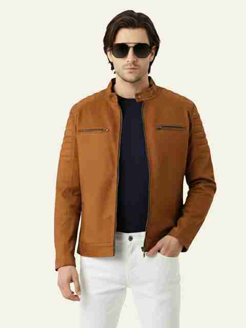 Leather Retail Men Solid Biker/Riding Jacket - Image 3