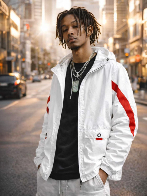 The Harry Hub Full Sleeve Black Hodded with Red Strip Jacket