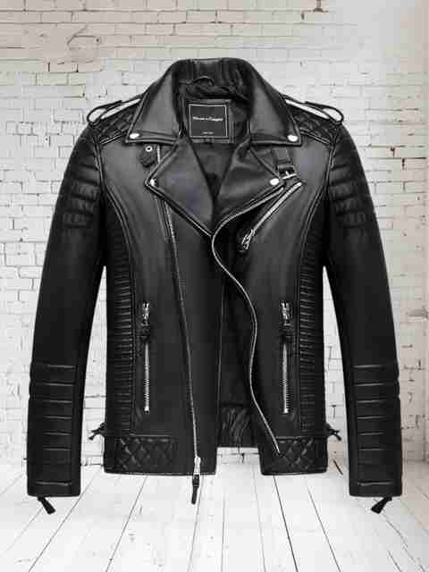 febric collection Men Solid Leather Jacket - Image 5