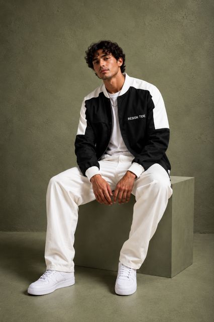 LIZBEE Men Colorblock Bomber Jacket - Image 7