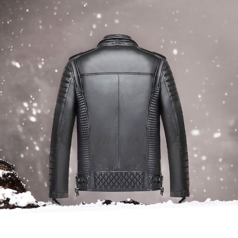febric collection Men Solid Leather Jacket - Image 3