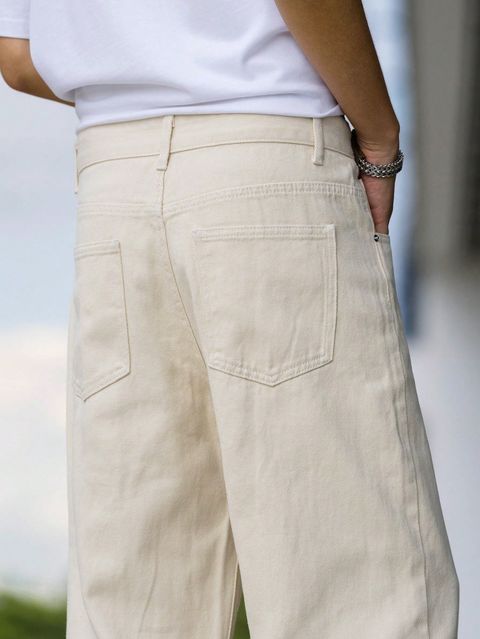 Ambrane Men Baggy Fit Mid Rise Beige Jeans - Image 6
