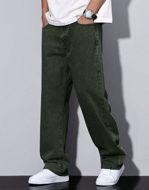 DENIM LOOK Men Loose Fit Mid Rise Dark Green Jeans - Image 8