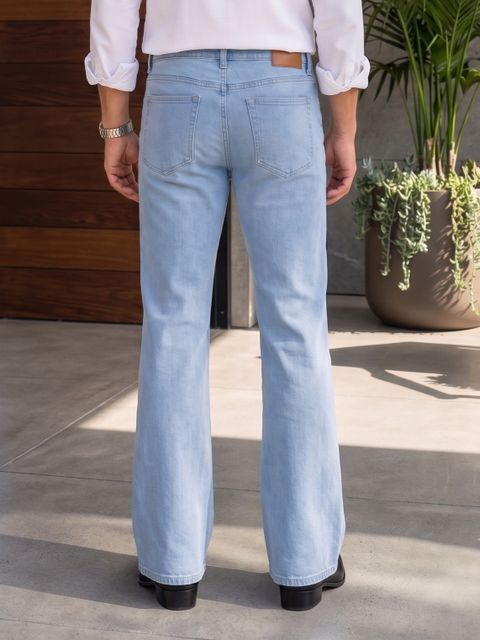 woomny Men Boot-Leg Mid Rise Light Blue Jeans - Image 6