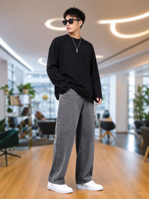 DENIM LOOK Men Baggy Fit Mid Rise Grey Jeans - Image 8