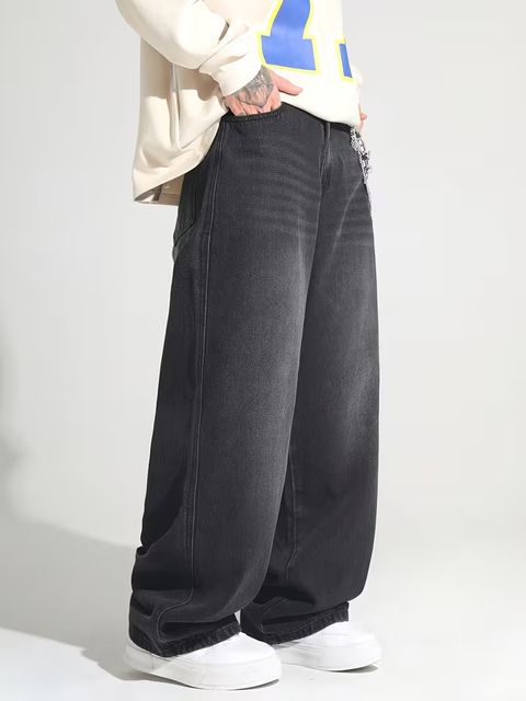 sejvan Men Wide Leg Mid Rise Black Jeans - Image 4