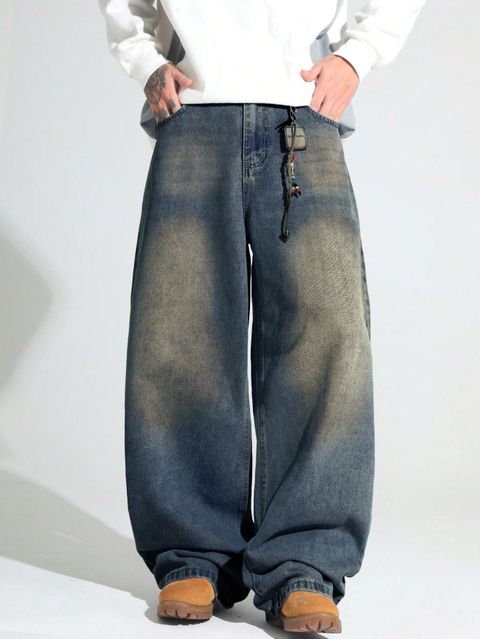 sky collection Men Wide Leg Mid Rise Blue Jeans - Image 7