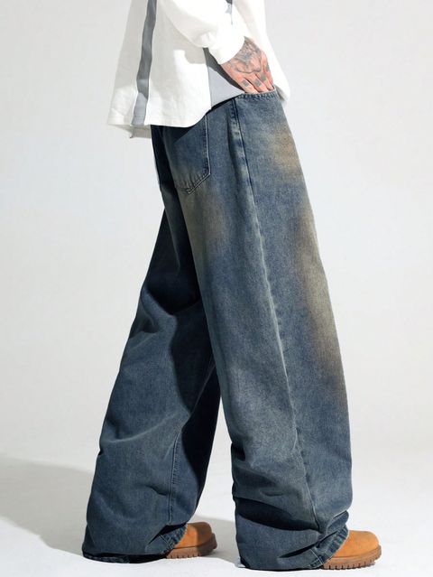 sky collection Men Wide Leg Mid Rise Blue Jeans - Image 5