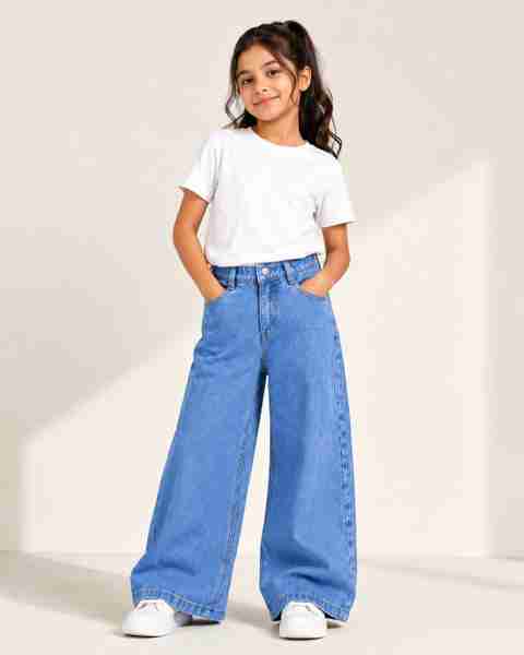 LittleRippers Girls Wide Leg Mid Rise Blue Jeans - Image 5