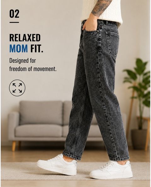 USD Men Mom Fit Mid Rise Black Jeans - Image 4