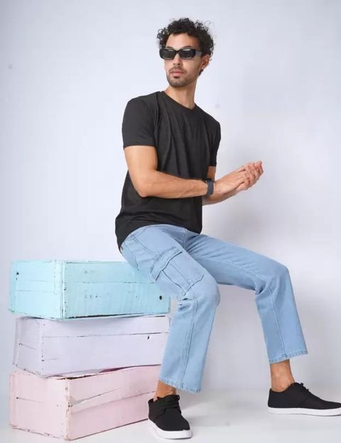 HouseOfCommon Men Loose Fit Mid Rise Light Blue Jeans - Image 7