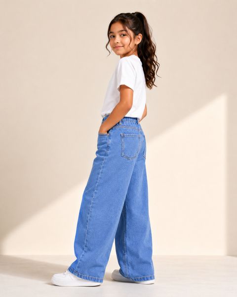 LittleRippers Girls Wide Leg Mid Rise Blue Jeans - Image 7