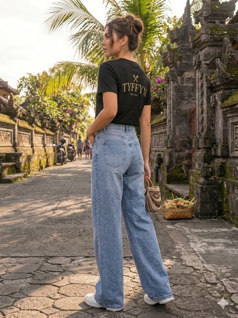TYFFYN Women Wide Leg High Rise Light Blue Jeans - Image 8