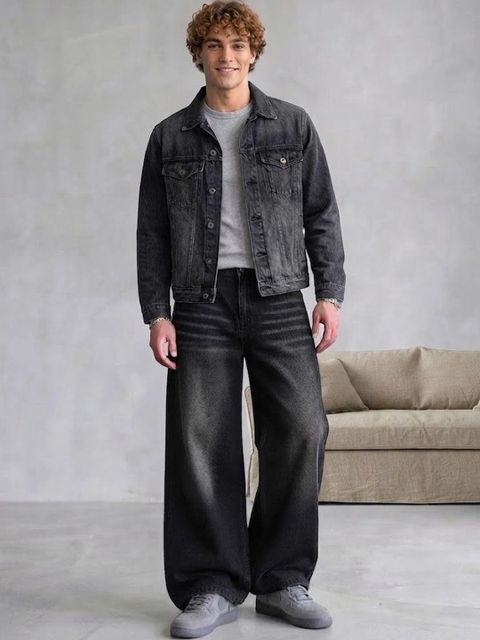 Yagan Men Baggy Fit Mid Rise Black Jeans - Image 3