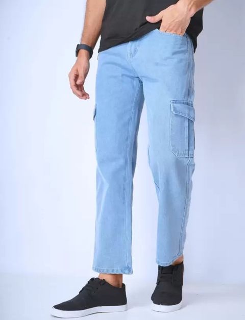 HouseOfCommon Men Loose Fit Mid Rise Light Blue Jeans - Image 5