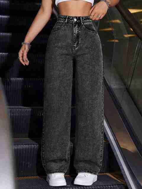 DENIM LOOK Women Flared High Rise Dark Grey Jeans - Image 5