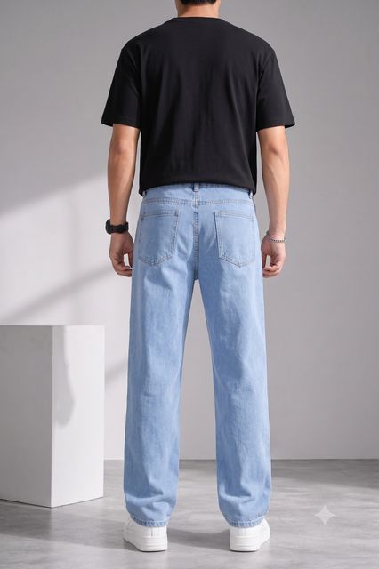LEVORCE Men Baggy Fit Mid Rise Light Blue Jeans - Image 3