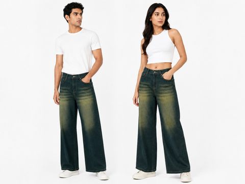 PAYALCOLLECTION Men & Women Straight Fit Mid Rise Green Jeans (Pack of 2) - Image 6
