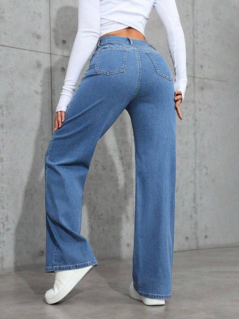 zayla Women Wide Leg High Rise Light Blue Jeans - Image 4