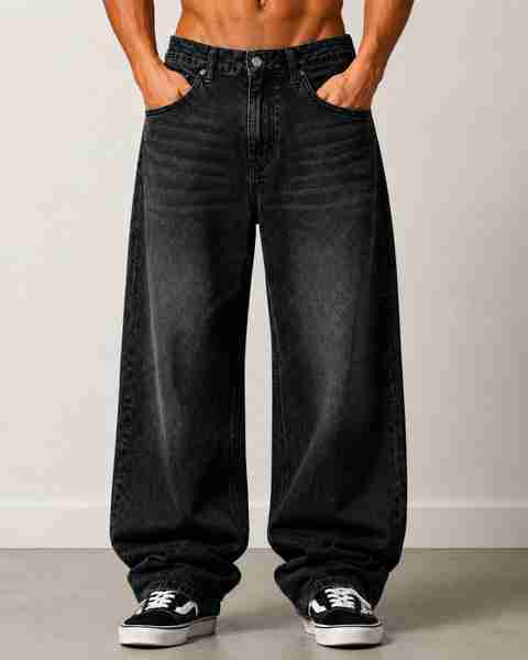 sanedi Men Baggy Fit High Rise Black Jeans - Image 2