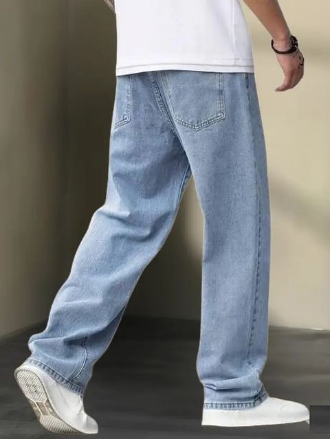 Playfeel Men Loose Fit Mid Rise Light Blue Jeans - Image 3