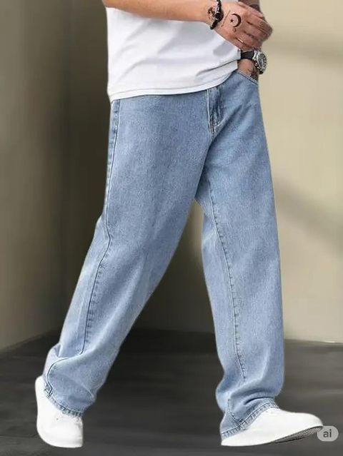 Playfeel Men Loose Fit Mid Rise Light Blue Jeans - Image 4