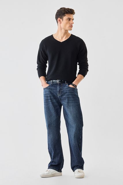 Snitch Men Straight Fit Mid Rise Dark Blue Jeans - Image 6