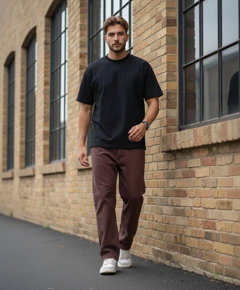 FASHIONFLAXY Men Wide Leg Mid Rise Brown Jeans - Image 5